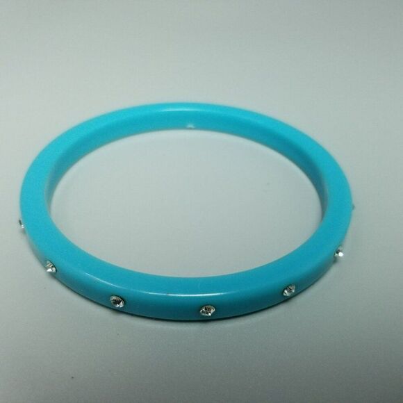 Vintage Blue Plastic Bangle Bracelet With Rhinestones, Retro Stacking Estate - Picture 3 of 6